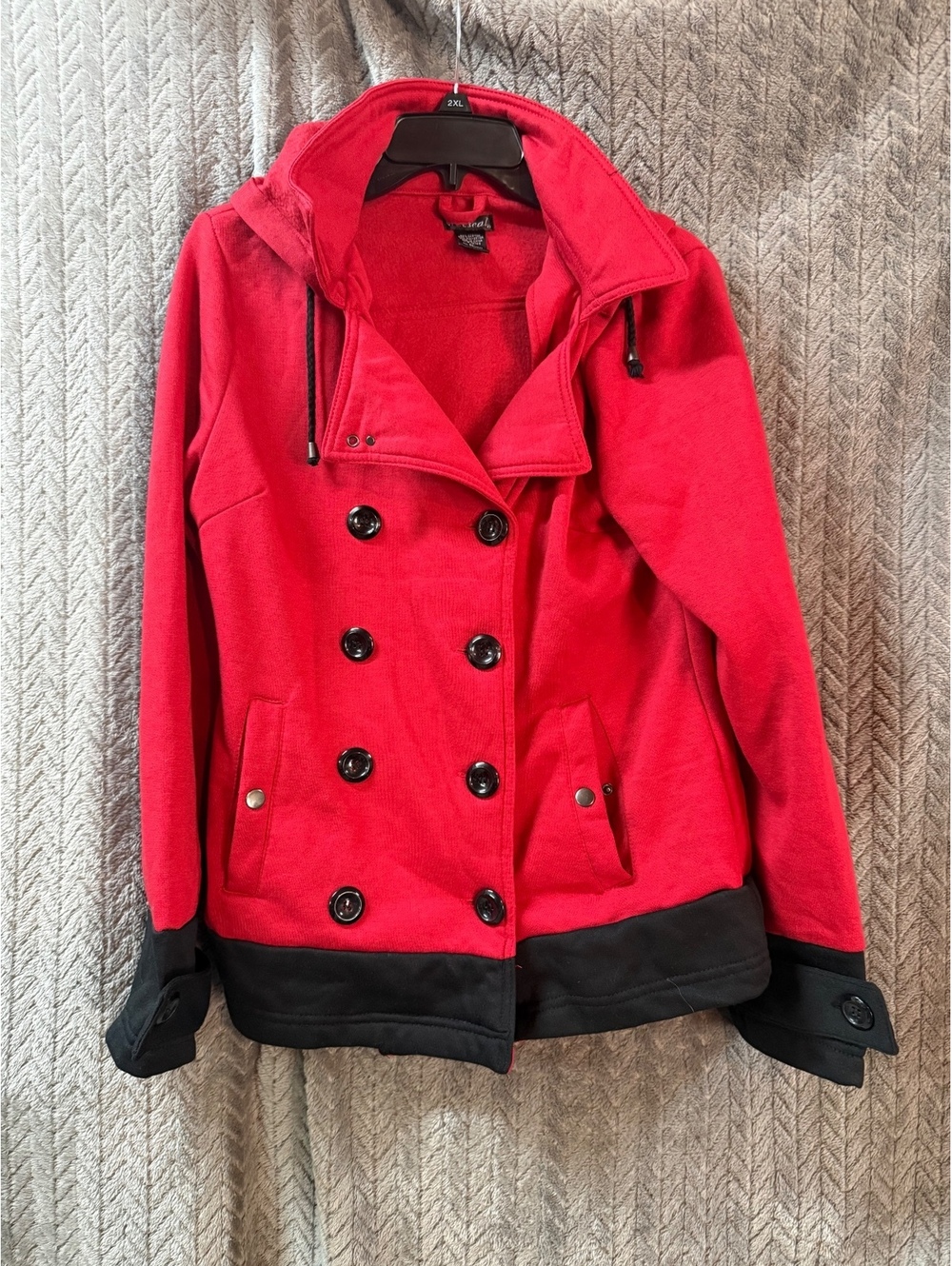 Wet Seal Women's Red and Black Hooded Button-Up Jacket XL